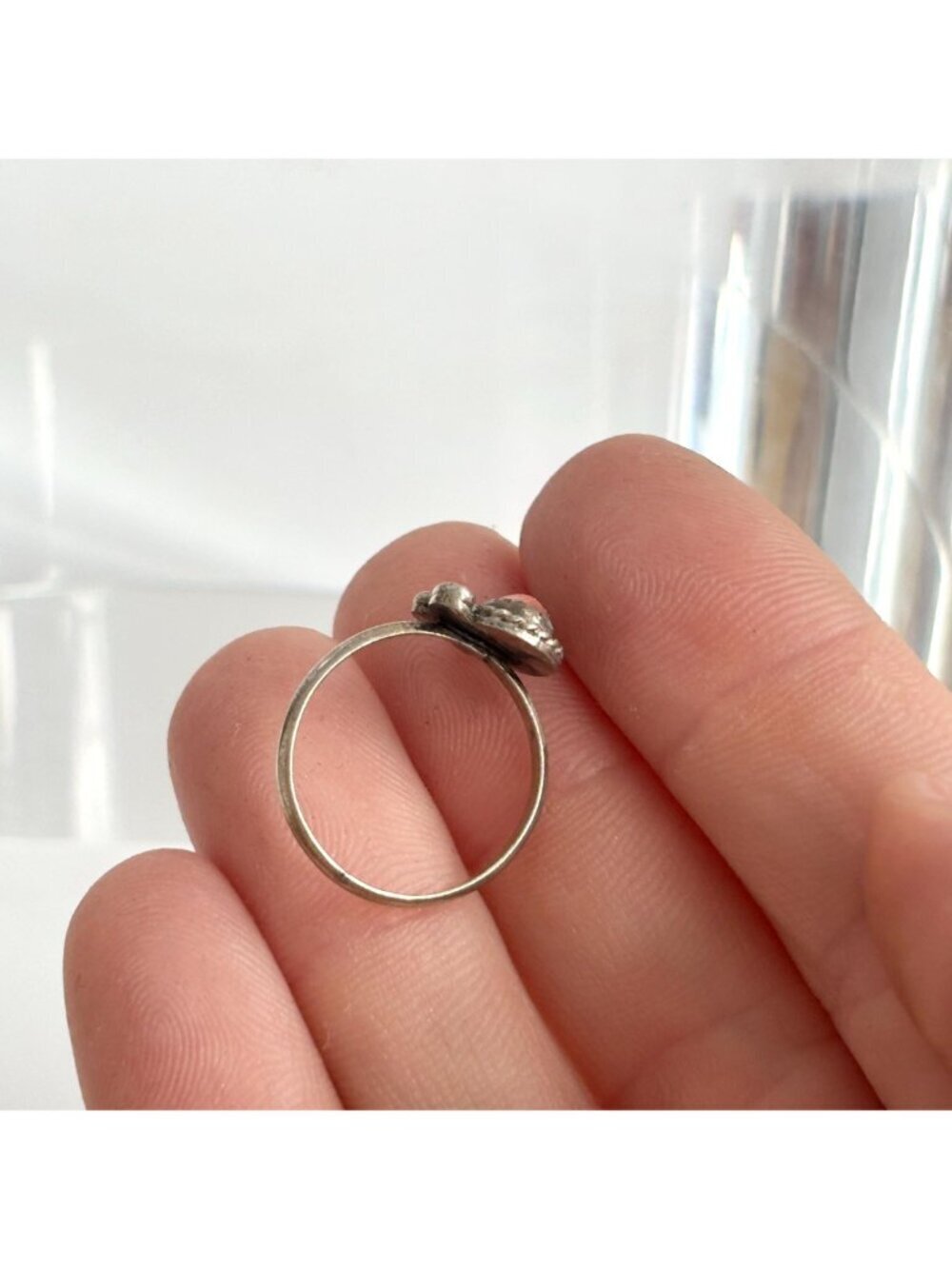 Coral Accented Navajo Inspired Southwest Sterling Silver 925 Vintage Ring - sz 5 - Picture 12 of 15